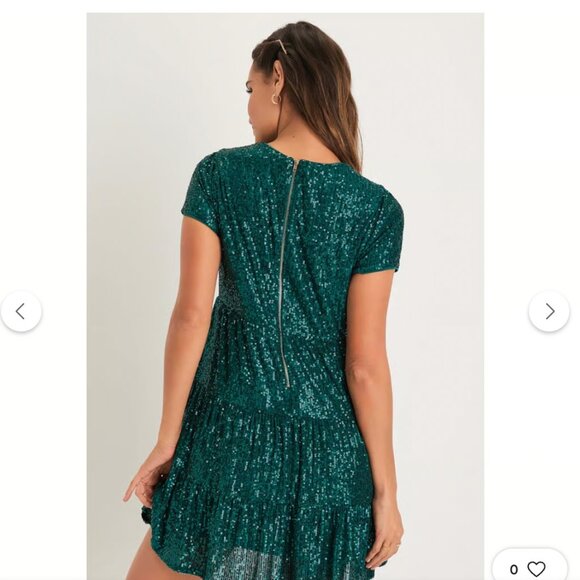 NWT Lulus Taking A Shine Emerald Green Sequin Tiered shift Dress Size L holiday - Picture 3 of 14
